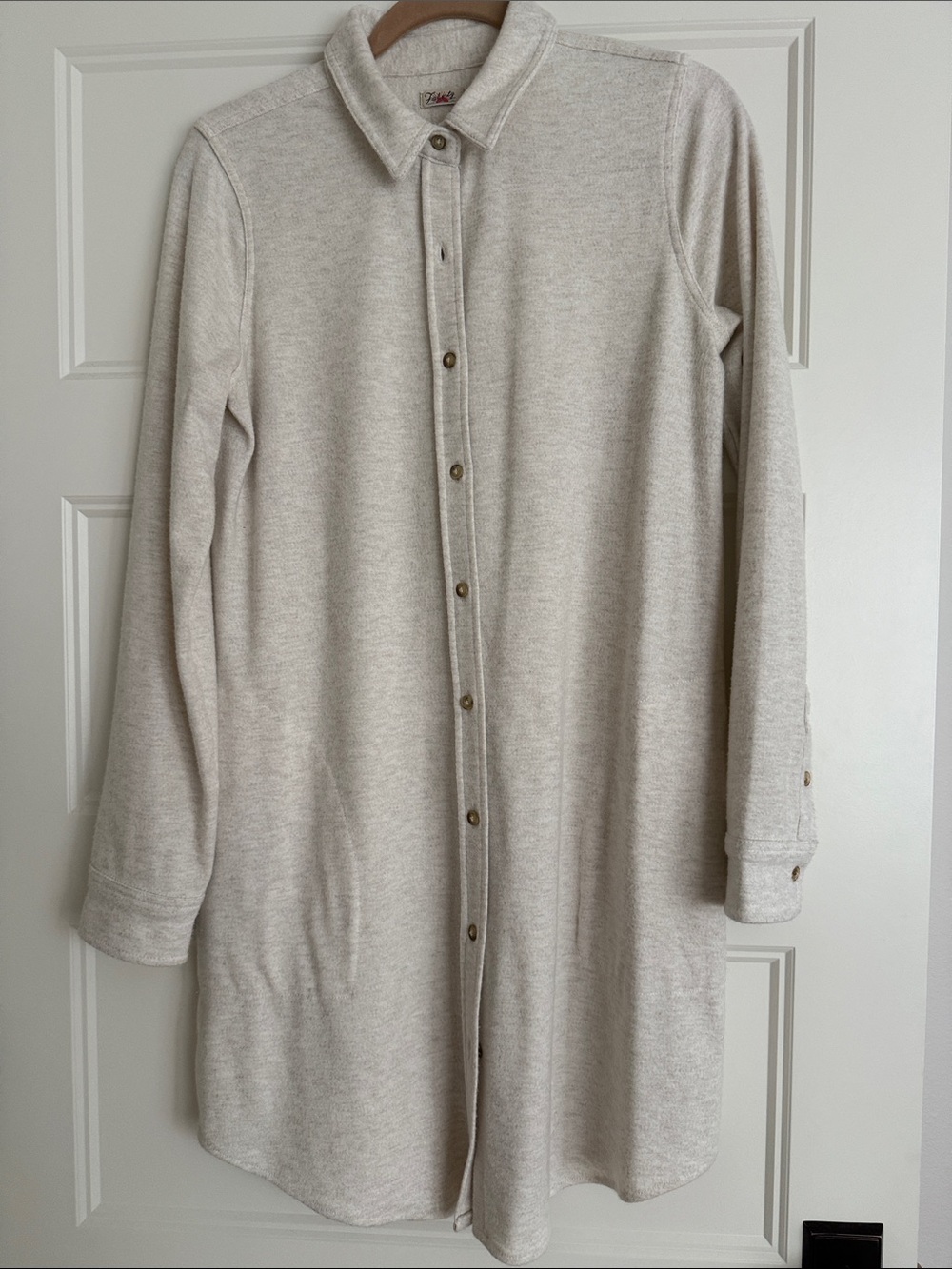 Faherty Long Button-Front Shirt Dress in Oatmeal Heather